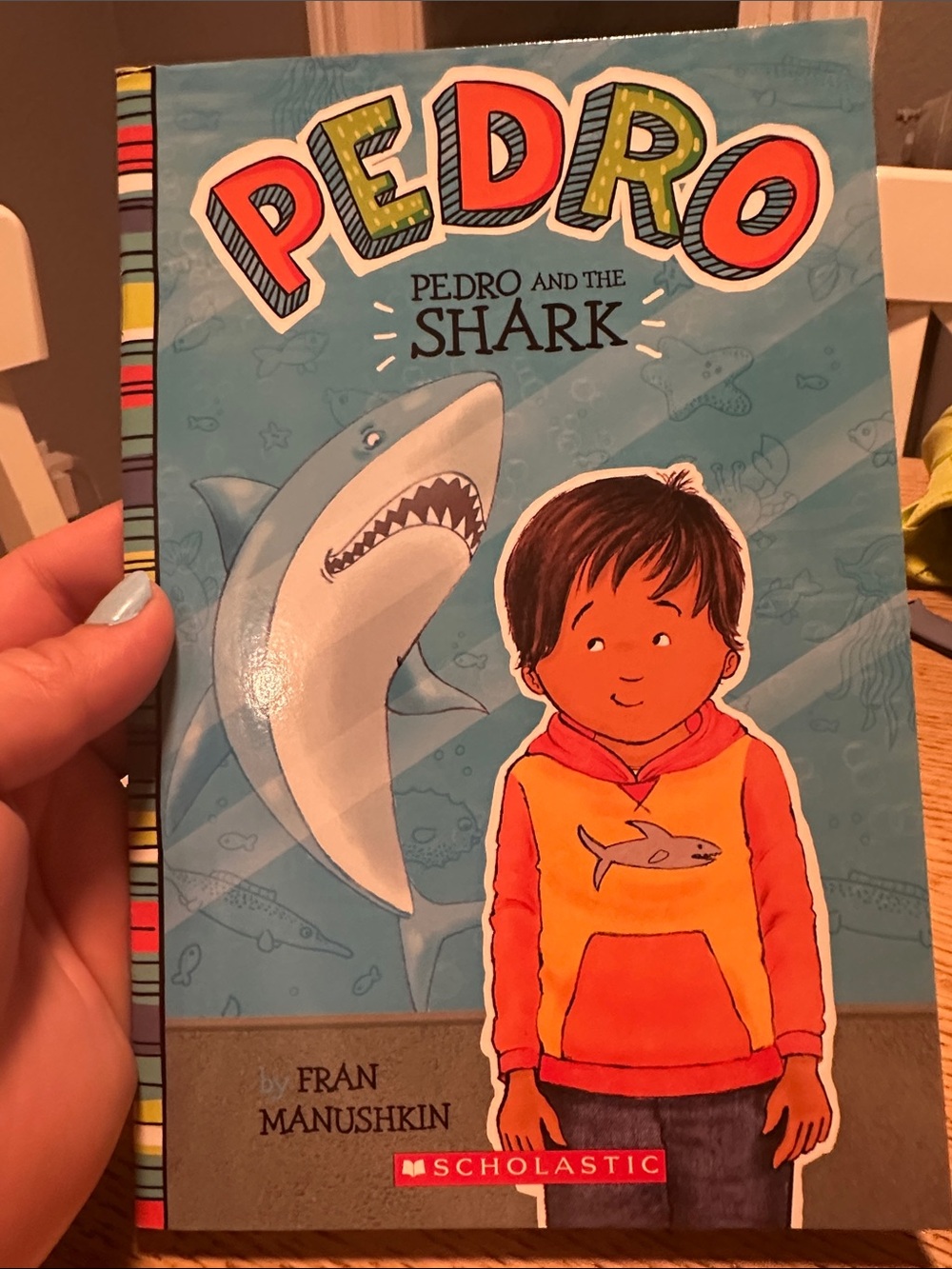 Scholastic Pedro and the Shark - Blue Cover with Orange Hoodie